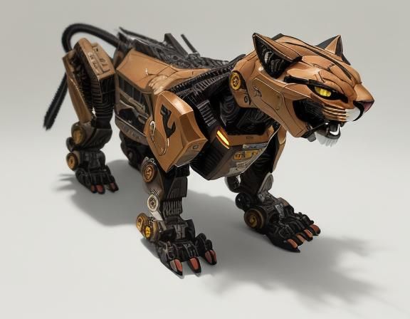 Hyperrealistic Robotic Cougar Mecha in Cinematic Style