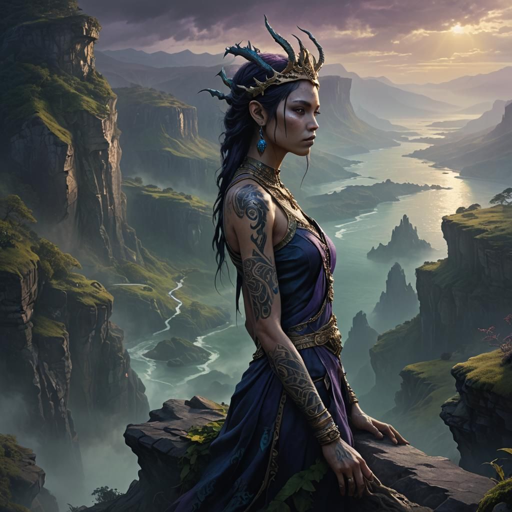 Mystical Dragon Being at Cliff Edge