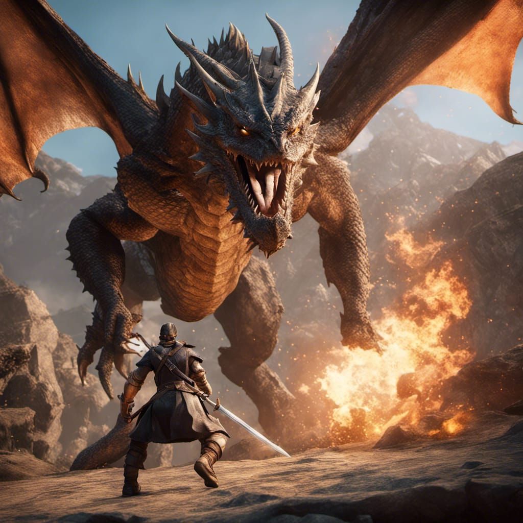 Dragon Attack on Adventurer: 3D Game Cinematic