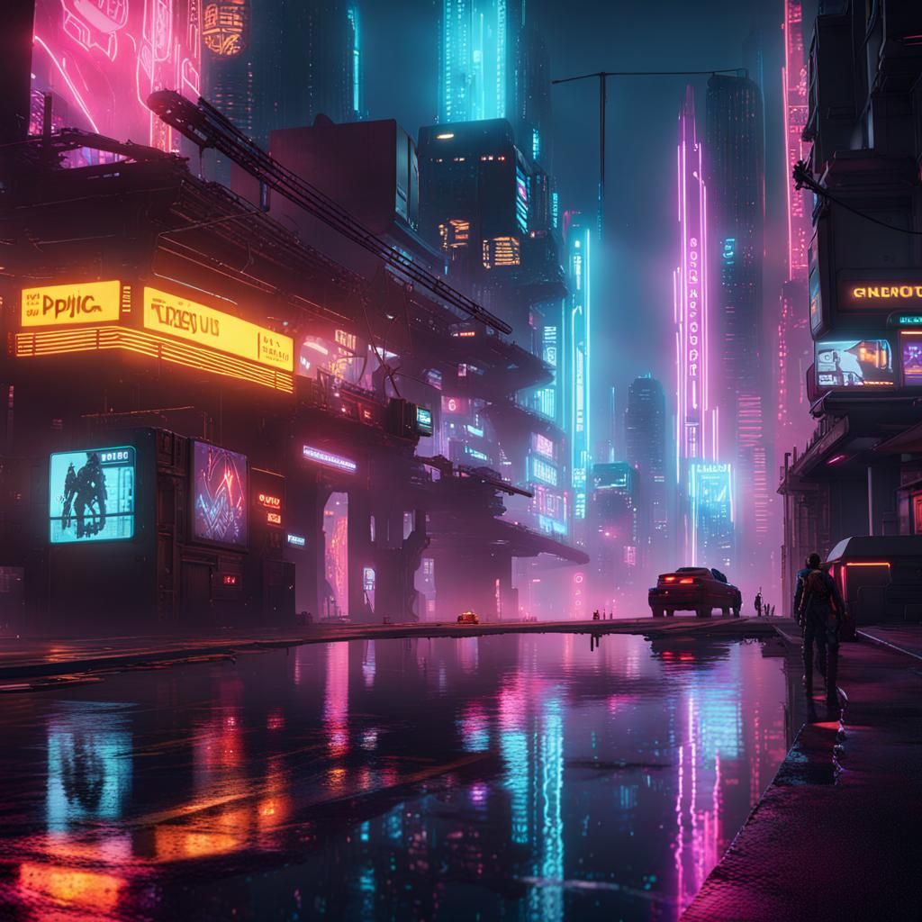 Neon Cyberpunk Cityscape at Night in 8K