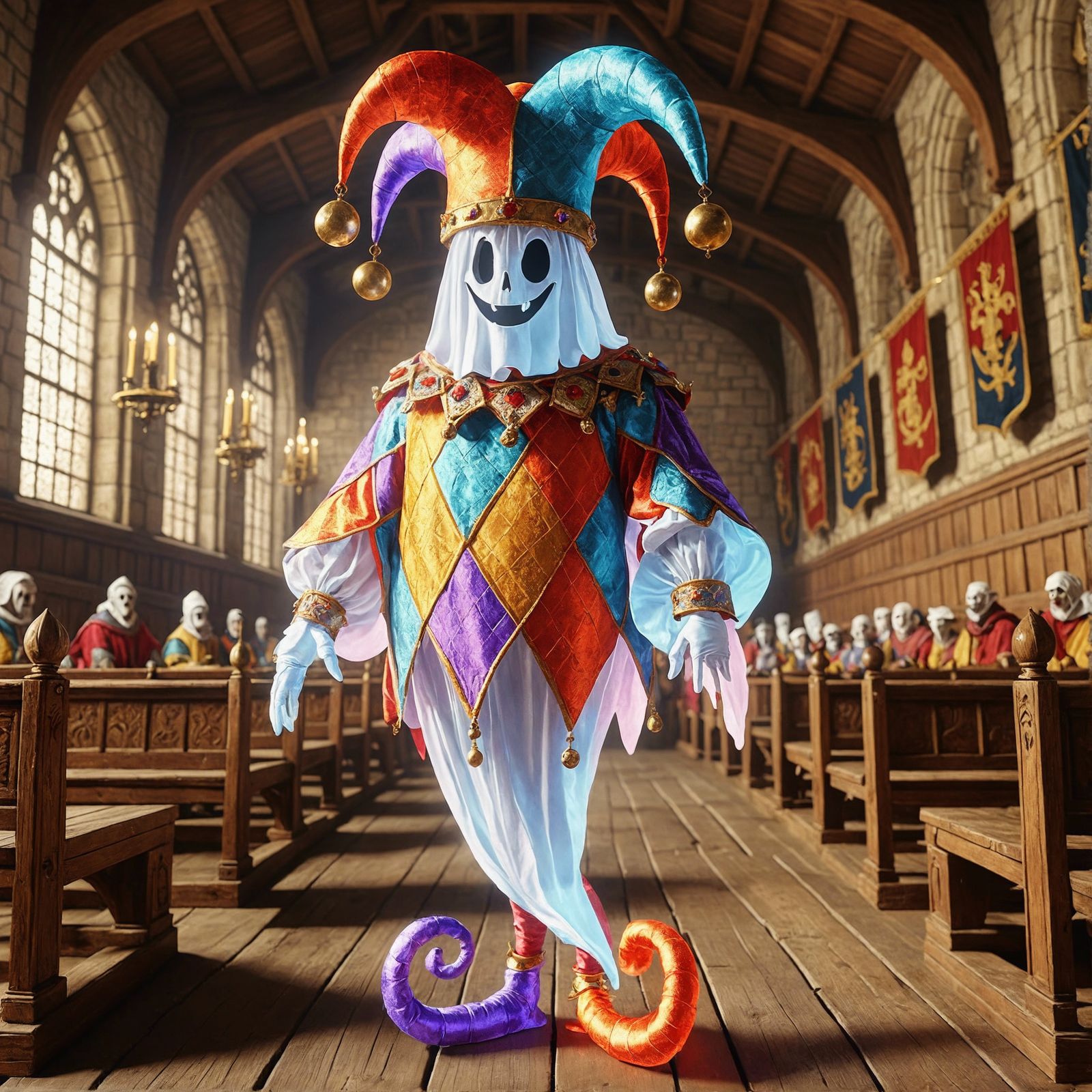 Medieval Jester Ghost in Stone Castle: CGI Cartoon