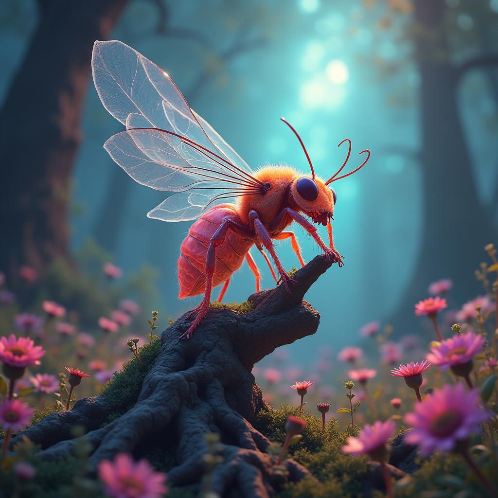 Glass Bee in Ethereal Fantasy Landscape