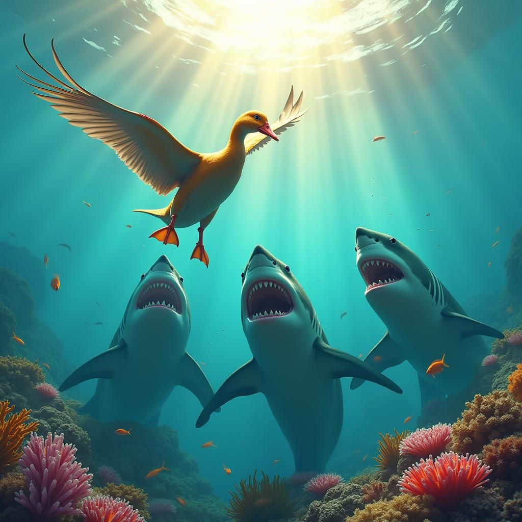 Duck Escape from Sharks: Digital Matte Painting