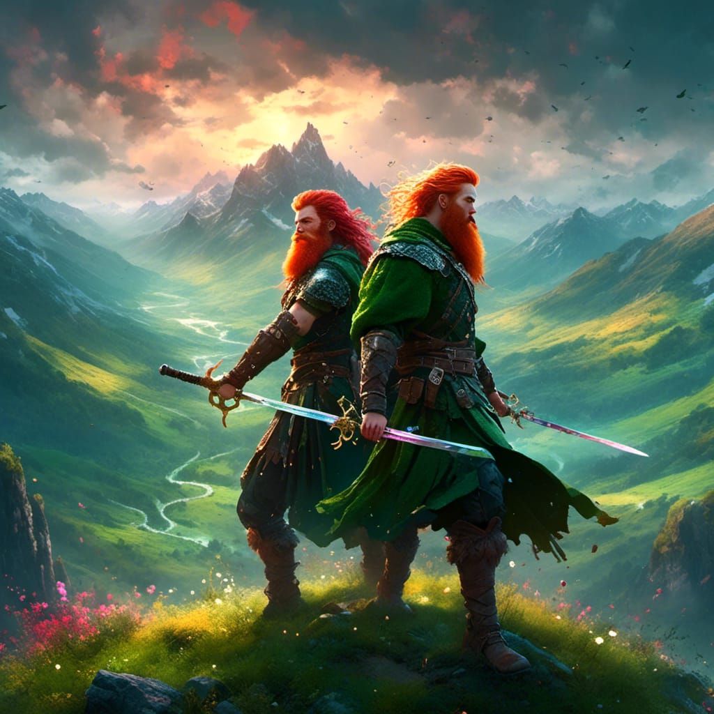 Scottish Highlanders with Claymores in Digital Art