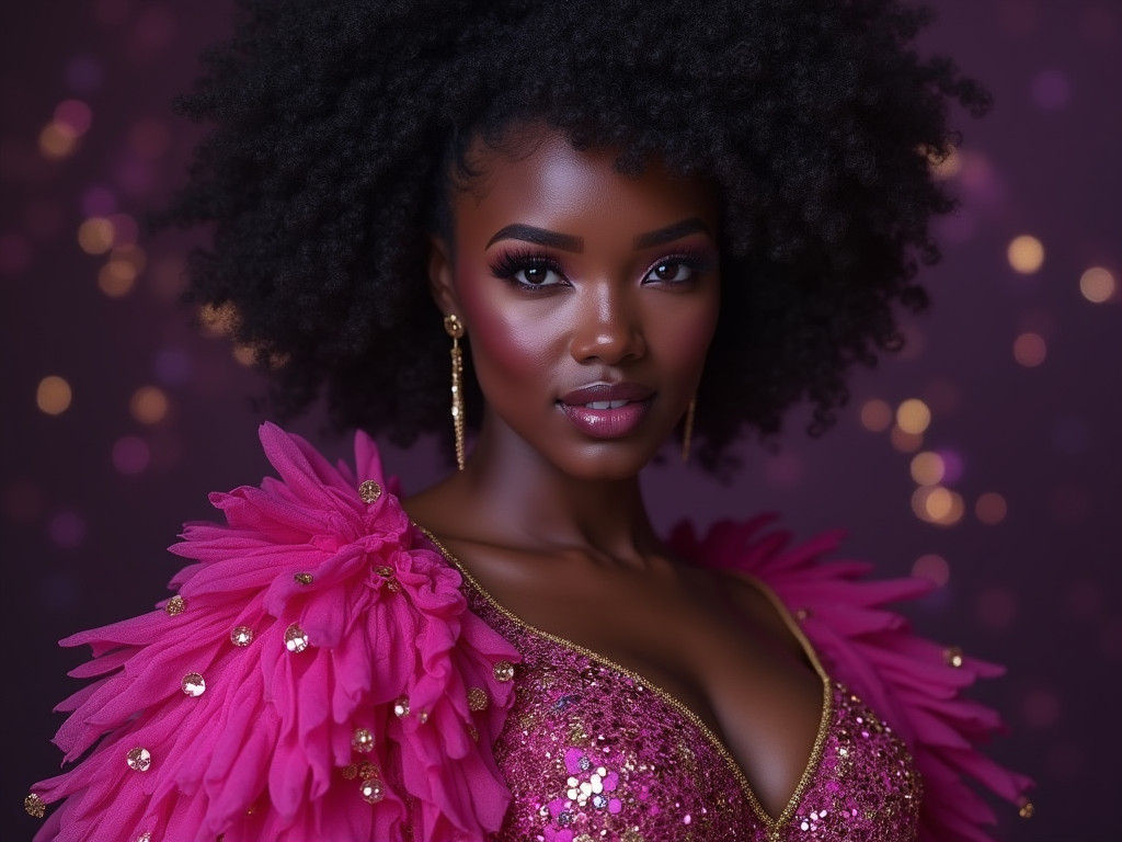 Fuchsia Haute Couture Portrait with Ombre Sparkle Background