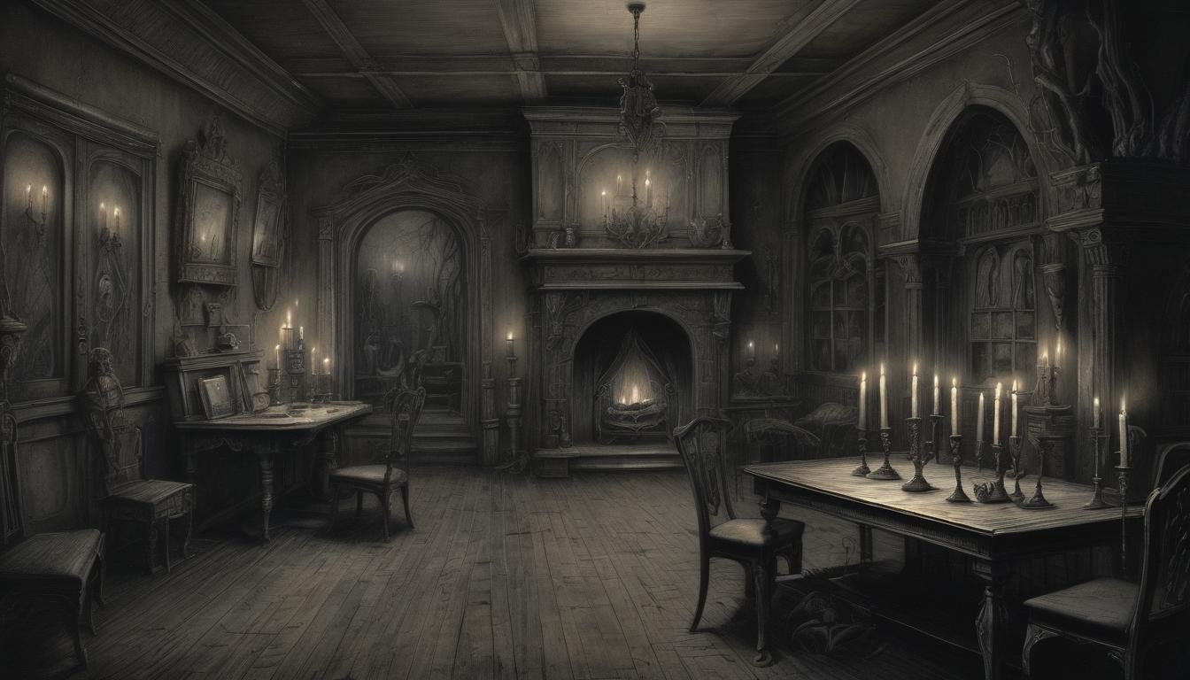Haunted House Interior in Gothic Graphite Style