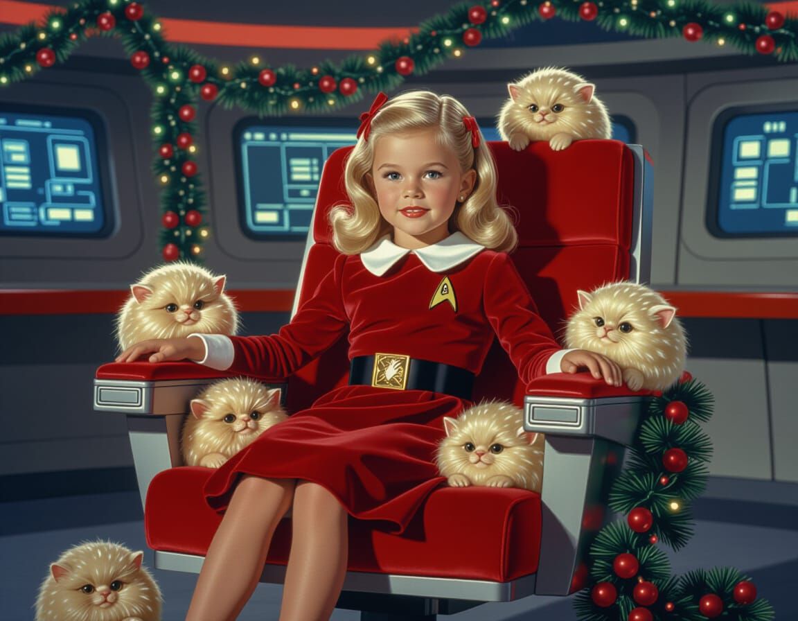 Festive Sci-Fi: Girl with Tribbles on Star Trek Bridge