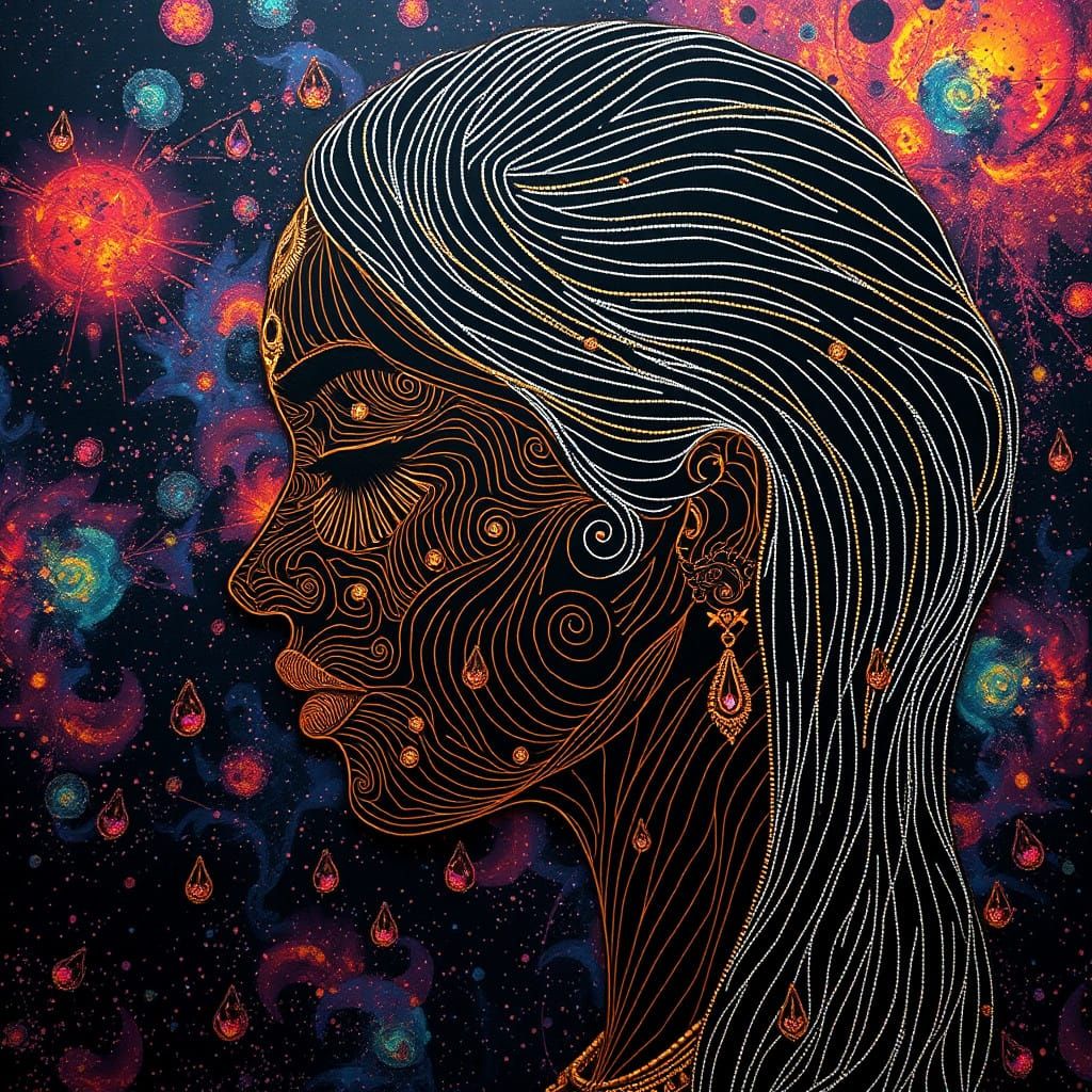 Ethereal Indian Goddess with Celestial Background