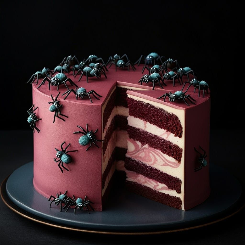 Whimsical Dark Cake with Mauve and Pink Layers and Chocolate...