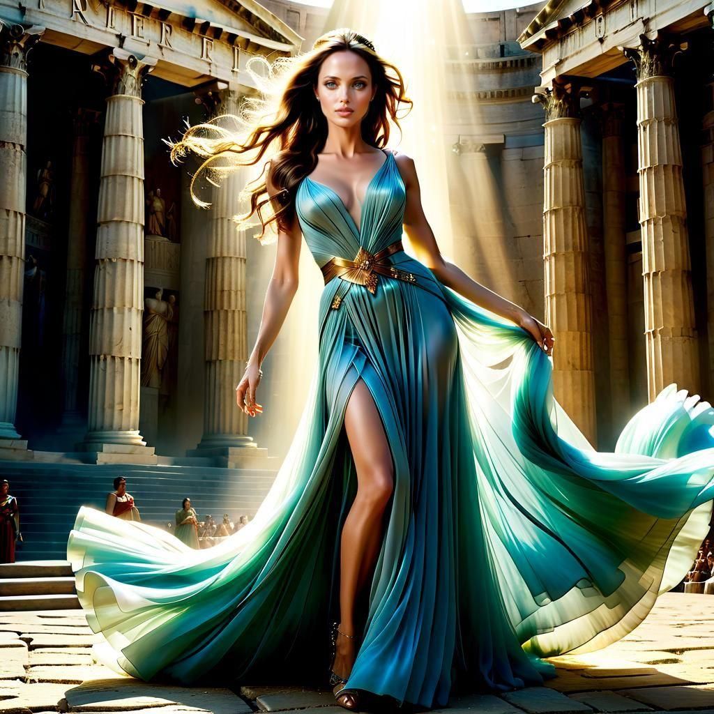 Ethereal Roman Goddess in Radiant Gown