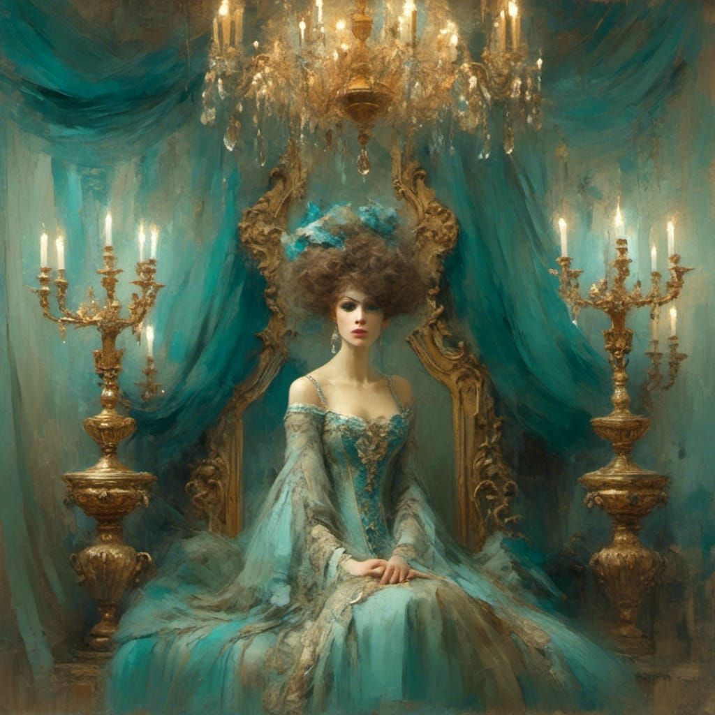 Masked Woman in Opulent Art Nouveau Style