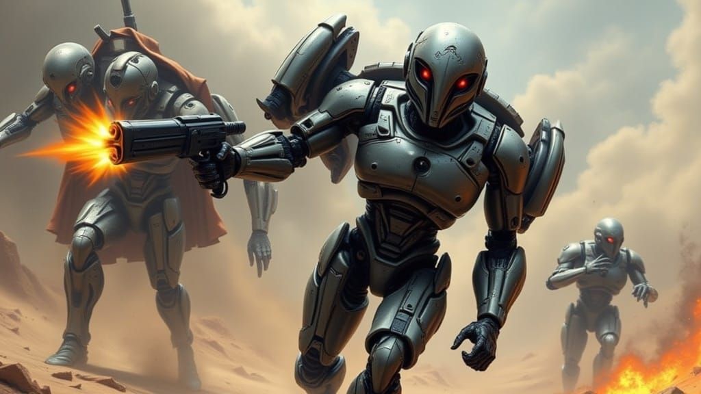 Cyborg Warriors Engaged in Futuristic Combat