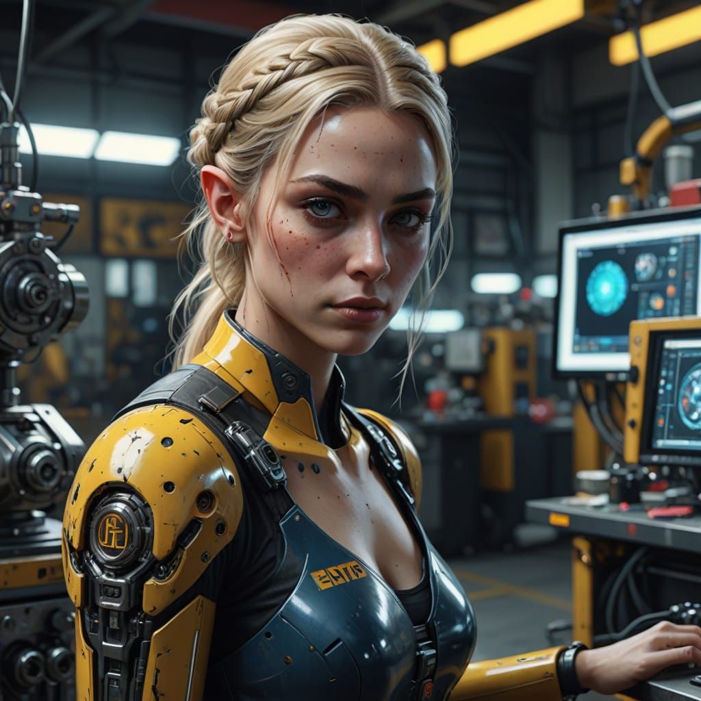 Woman Crying at CNC Mill with Robot