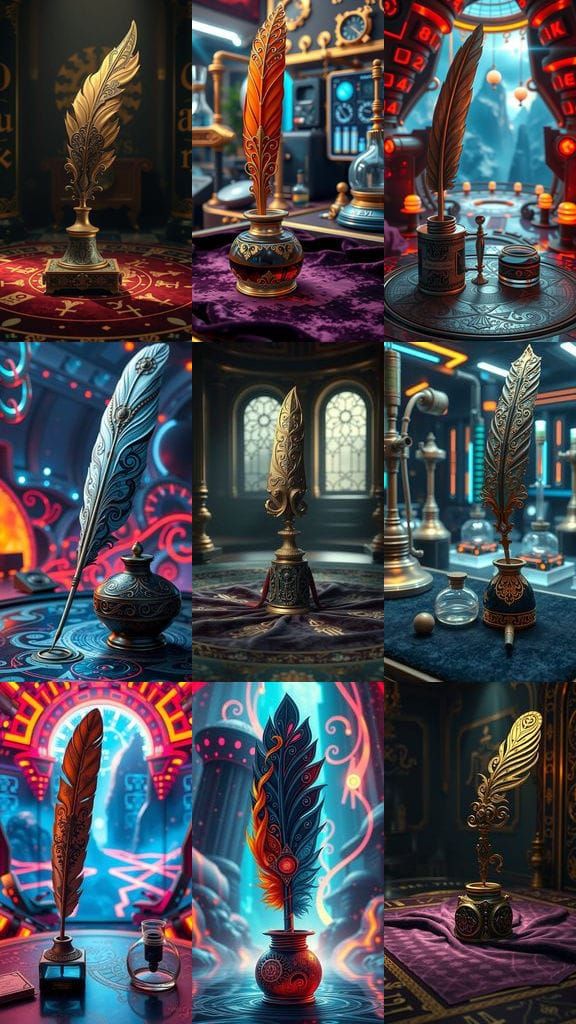 Hi-Tech Quill and Inkwell: Detailed Matte Painting