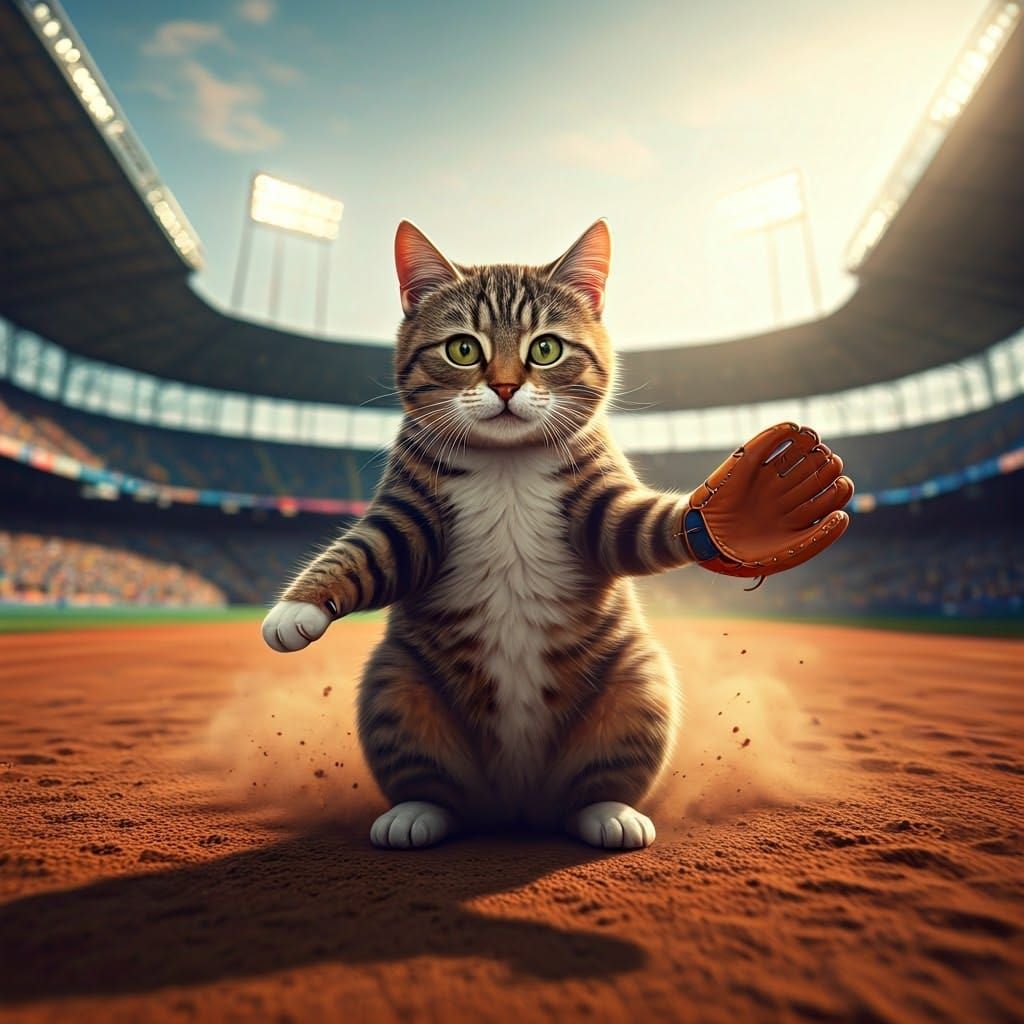 Cat Slides Into Base in Nostalgic Film Style