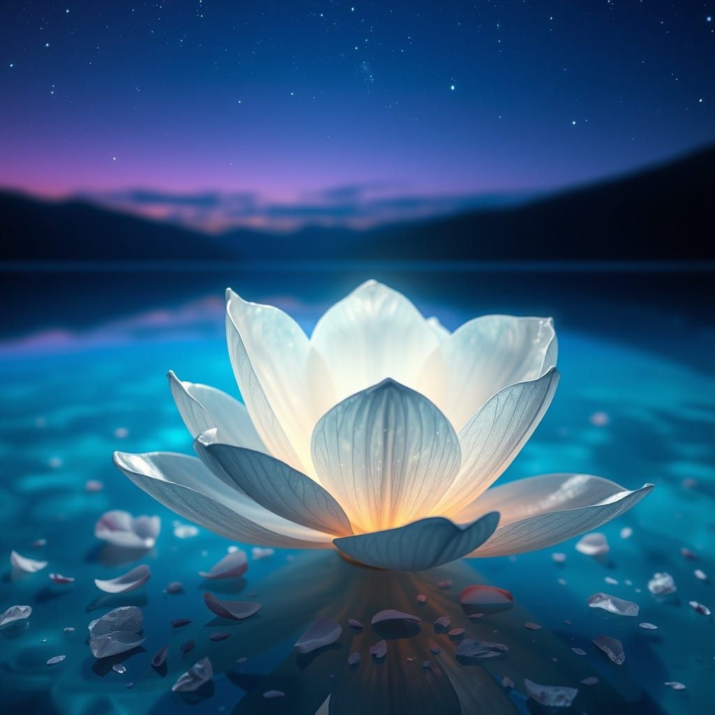 Ethereal Nighttime Floral Fantasy in Electric Blue and White