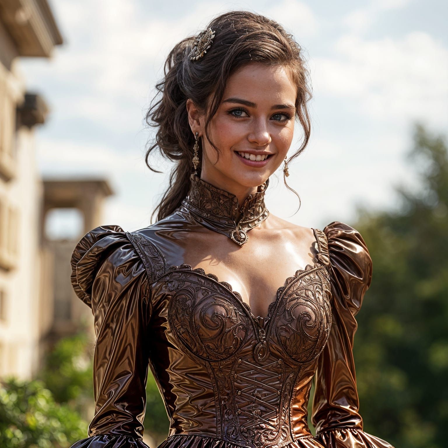 Hyperrealistic Victorian Beauty in High Gloss PVC