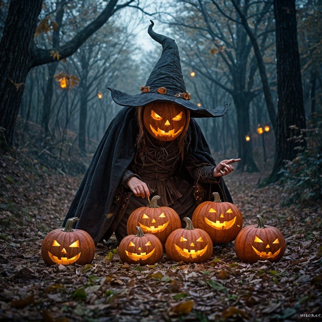 Epic Halloween Scene with Dramatic Lighting