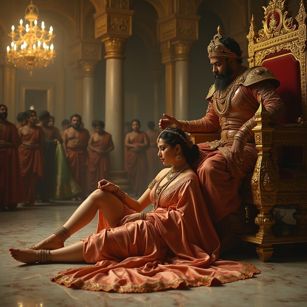 Ancient Indian Palace: Royal Consort in Opulent Scene