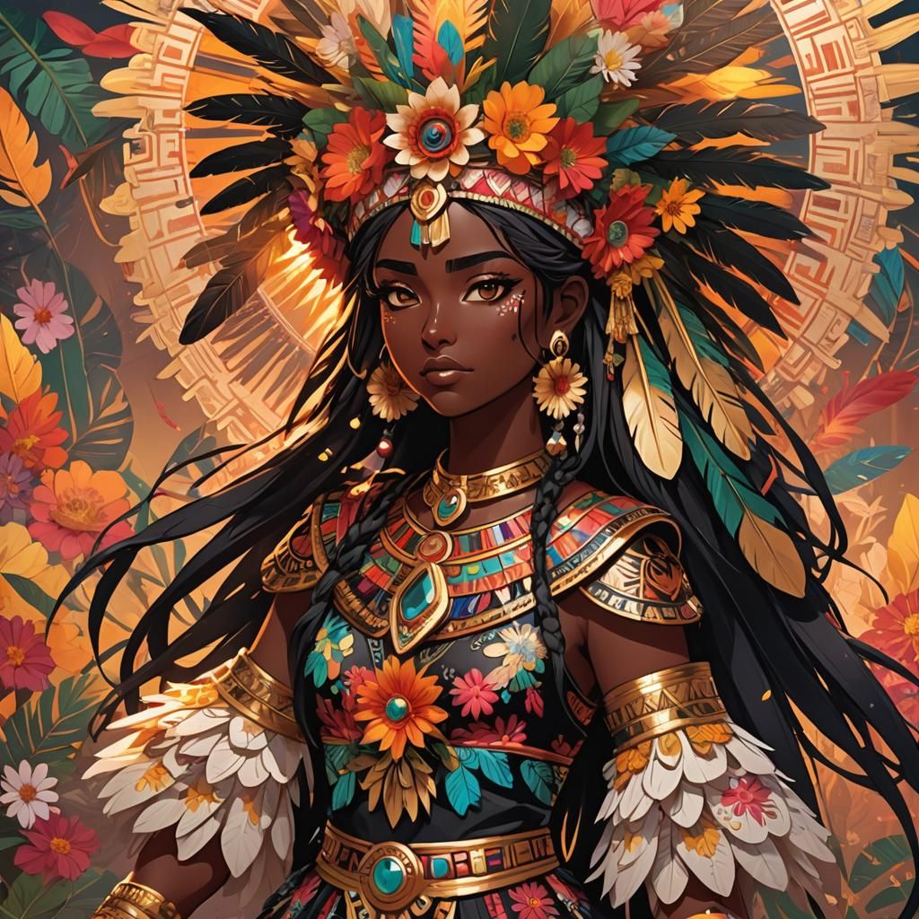 Aztec Girl in Anime Manga Style Splash Art