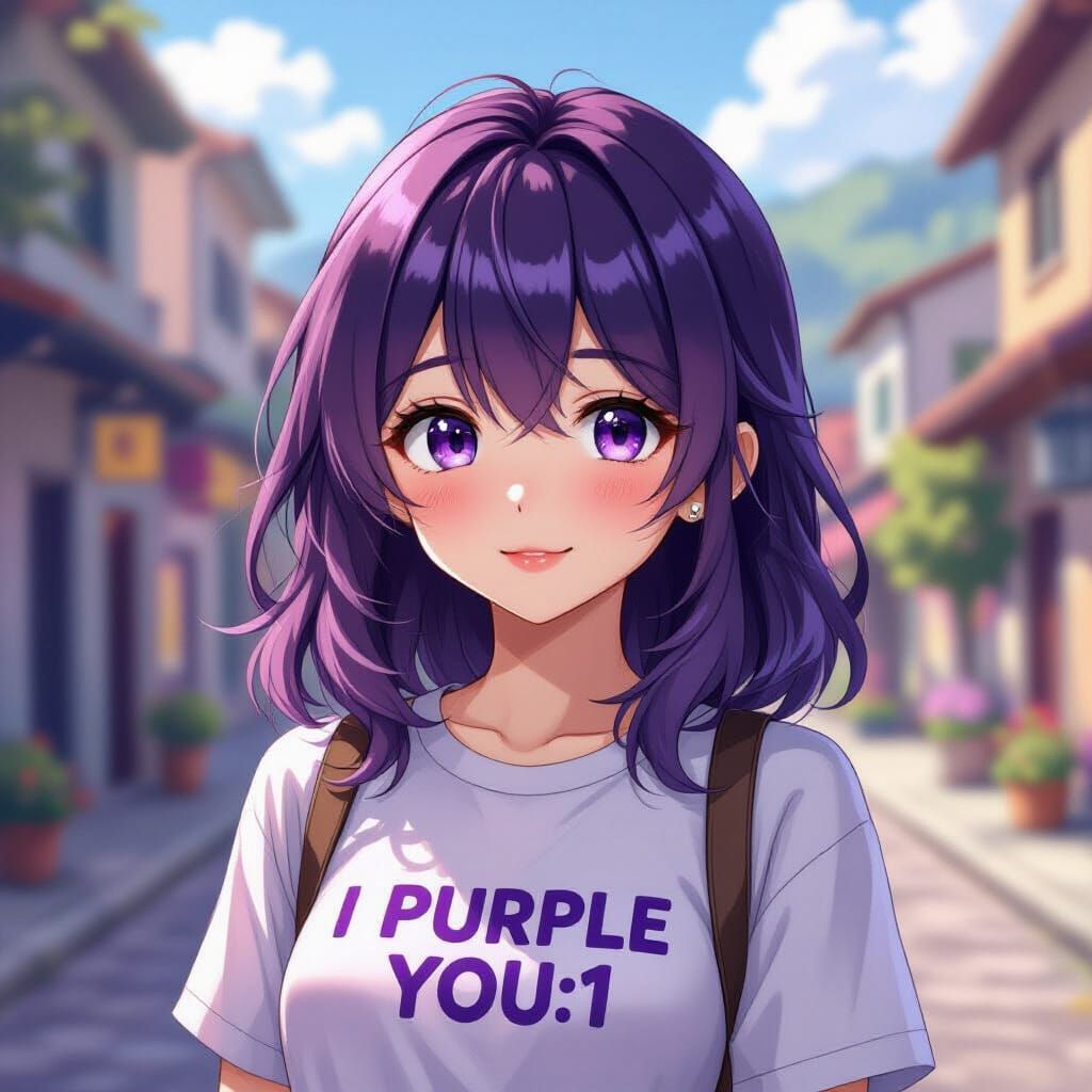 Cute Anime Girl in Purple "I Purple You" Shirt