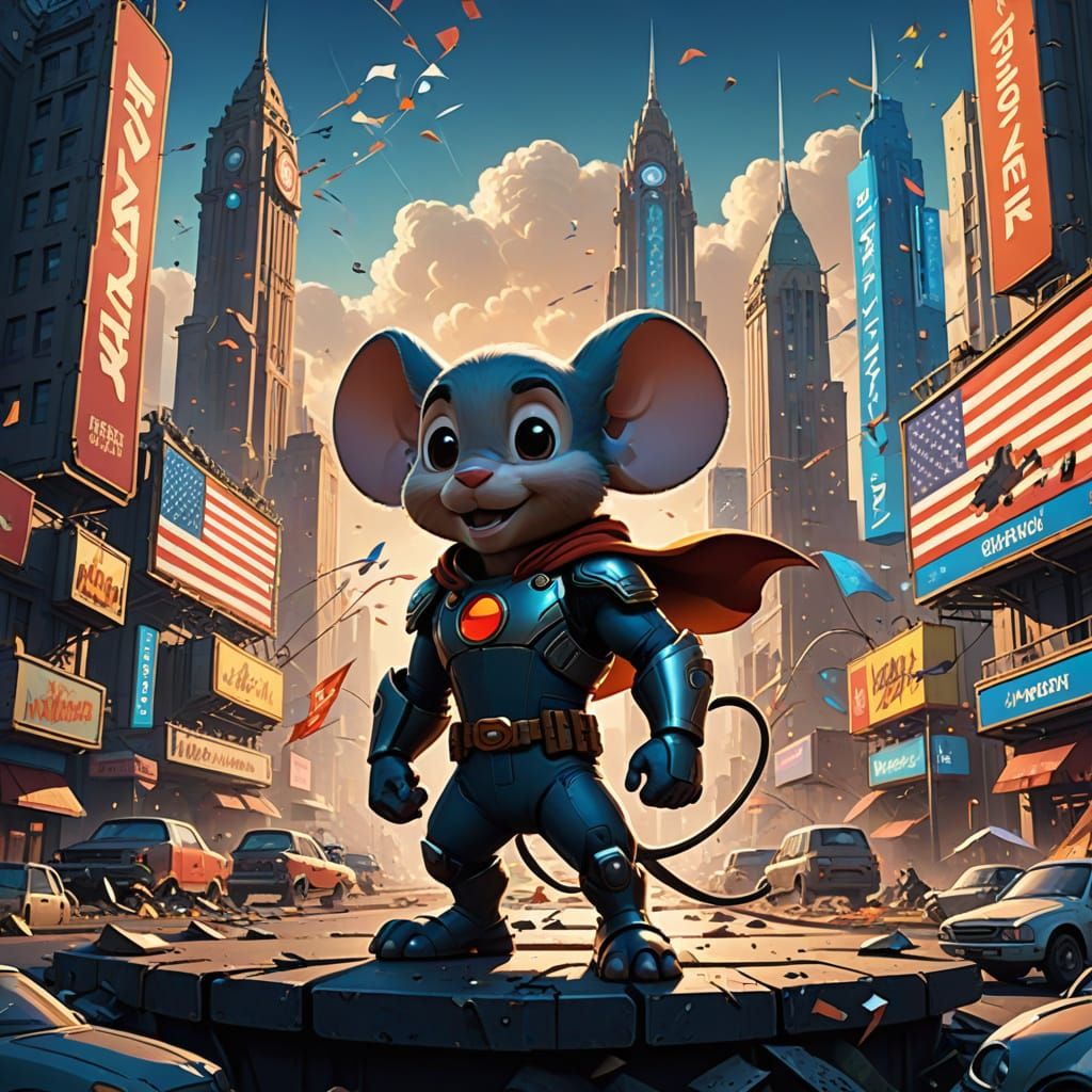 Epic Fantasy Billboard Scene with Mighty Mouse as President