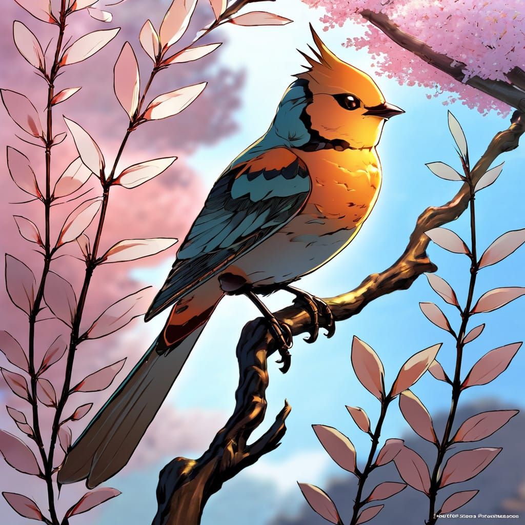 Iridescent Bird in Japanese Manga Style