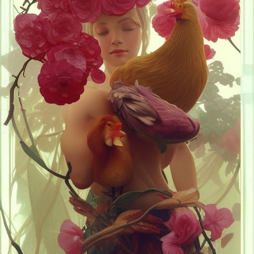 Surreal Chicken Woman in Art Nouveau Style