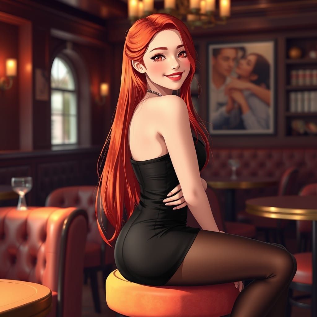 Radiant Redhead in Cafe: Anime-Inspired 3D Portrait
