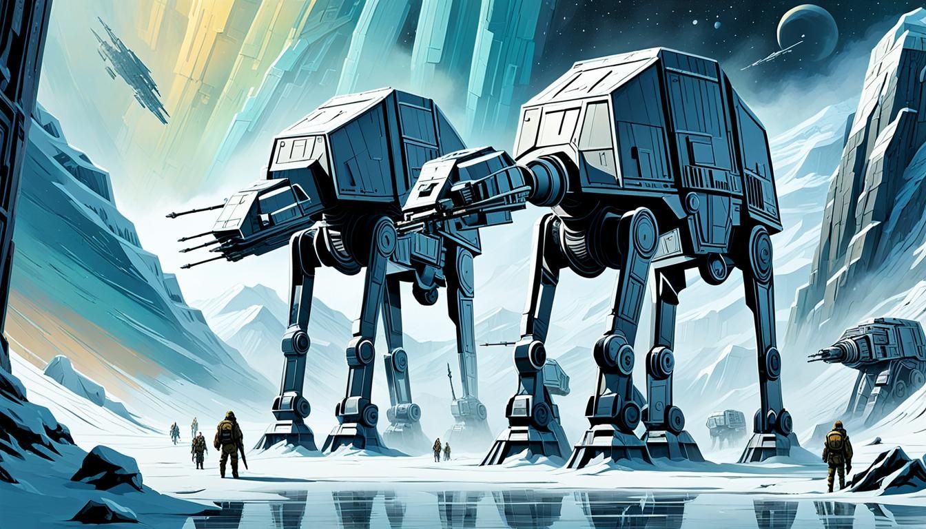 Damaged AT-AT Walker on Hoth Base in Sci-Fi Art