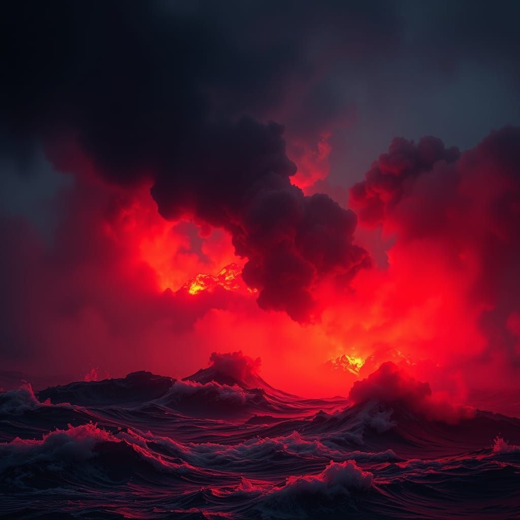Fiery Sky and Smoky Water in Dramatic Digital Art