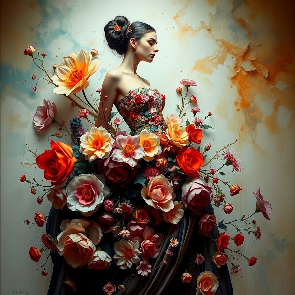 Elegant Floral Figure in Surrealist Style