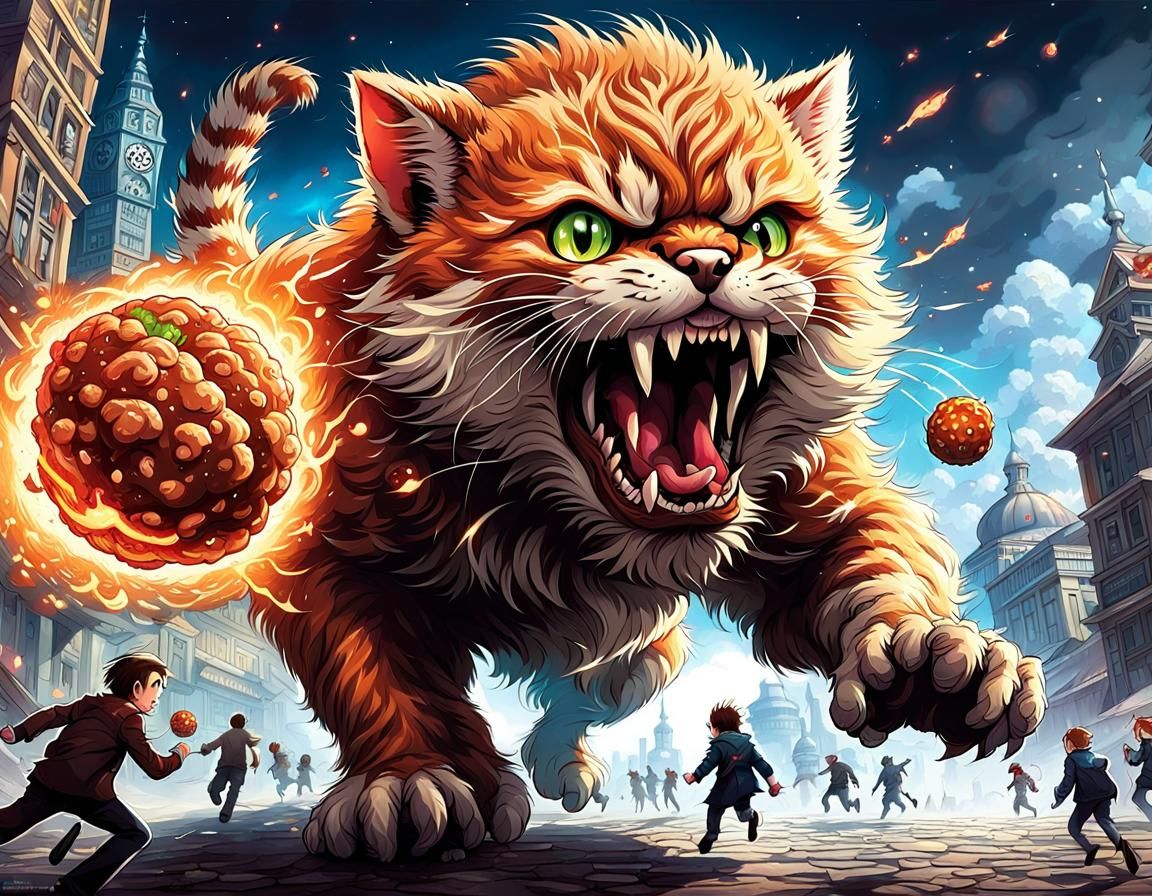 Kitten's Meatball Chase: JRPG Digital Art