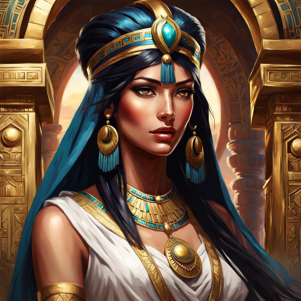 Beautiful Egyptian Priestess Oil Painting in 8K