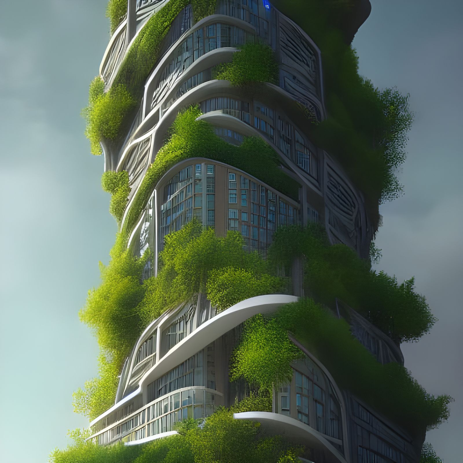 Nature-Infused High-Rise: A Matte Painting