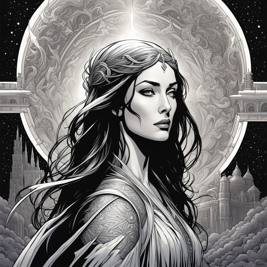 Galadriel Portrait in Comic Book Art Style