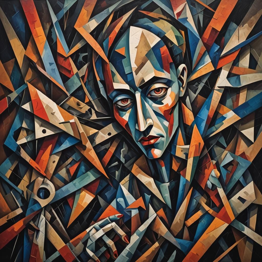 Abstract Cubism Figure in Geometric Landscape