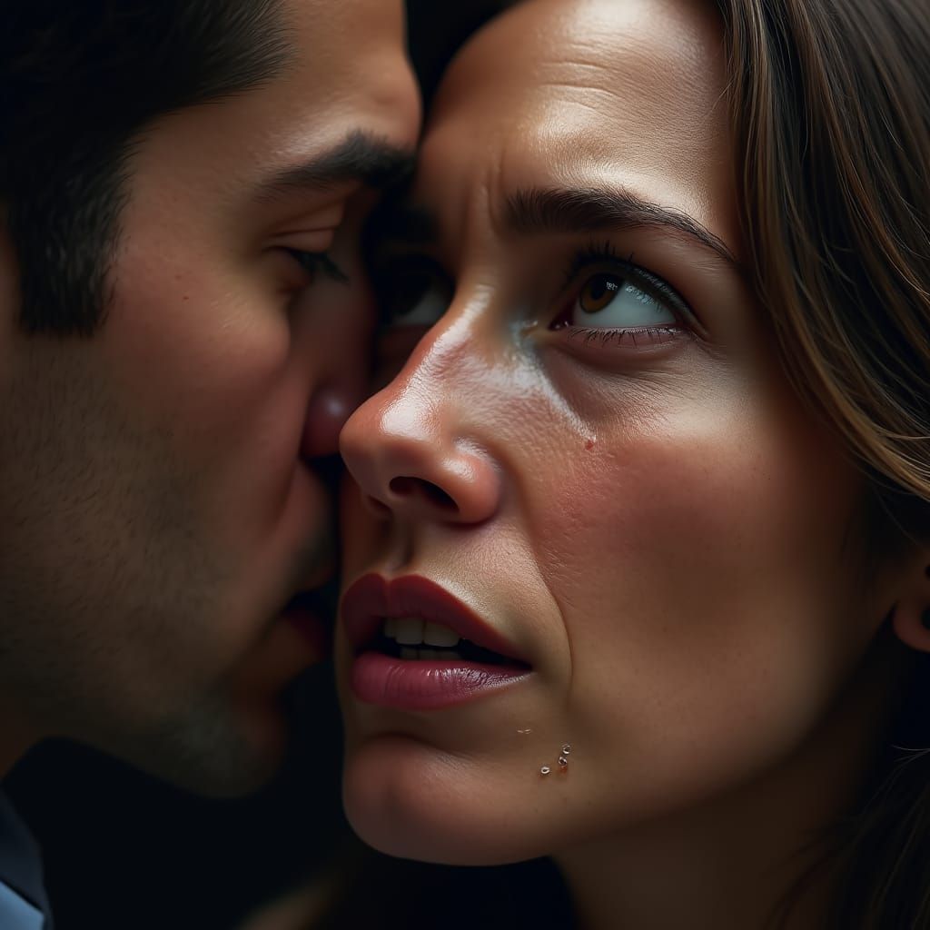 Distraught Husband's Face in Dramatic, Realistic Portrait