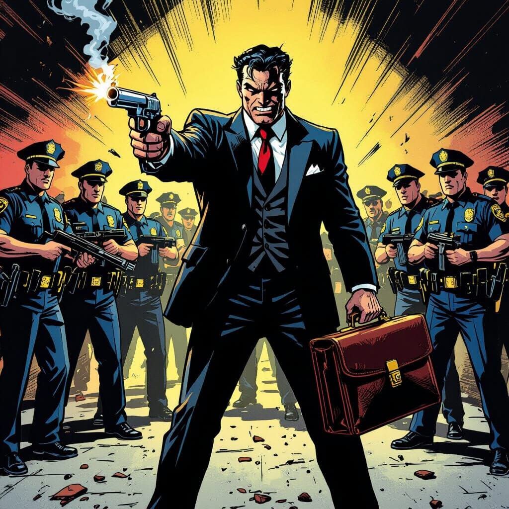 Comic Book Crime Scene Villain Confronts Police