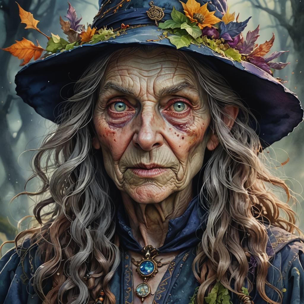 Whimsical Watercolour Portrait of a Fantasy Witch