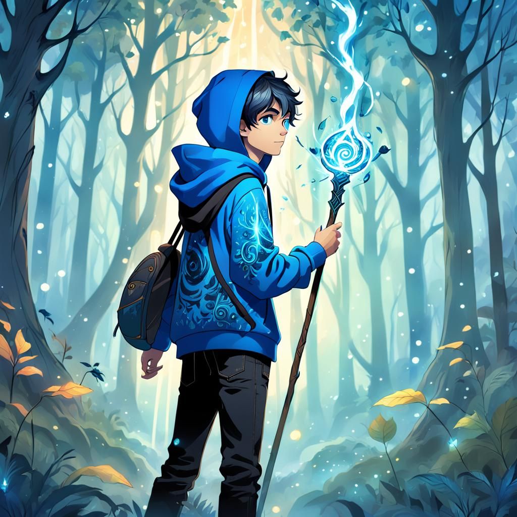 Mystical Forest Boy with Magic Staff