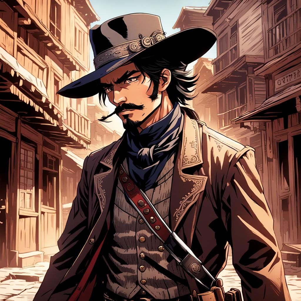 Latino Bandit in Old West Town: Manga Cyberpunk Style