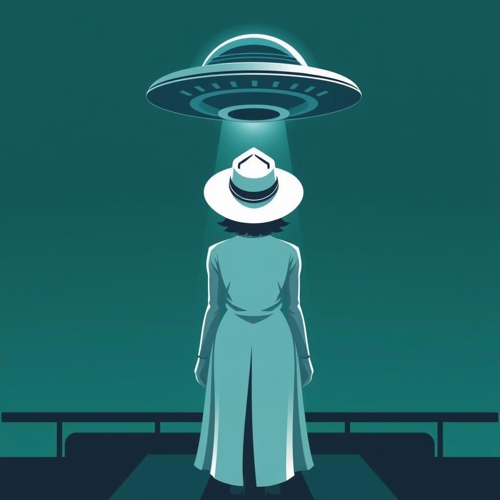 Woman and UFO in Retro Vector Art