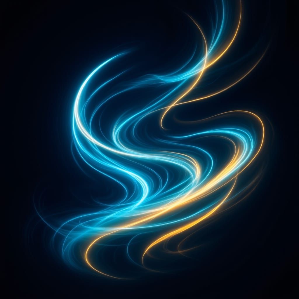 Abstract Aurora of Cosmic Energy in Vivid Blues and Golds