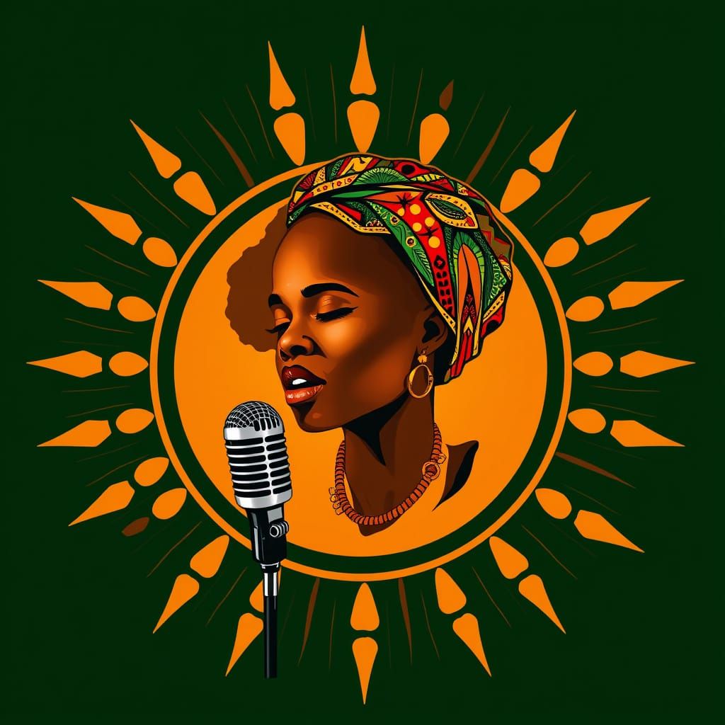 African Woman Singing in Sunrise Hues: Digital Art