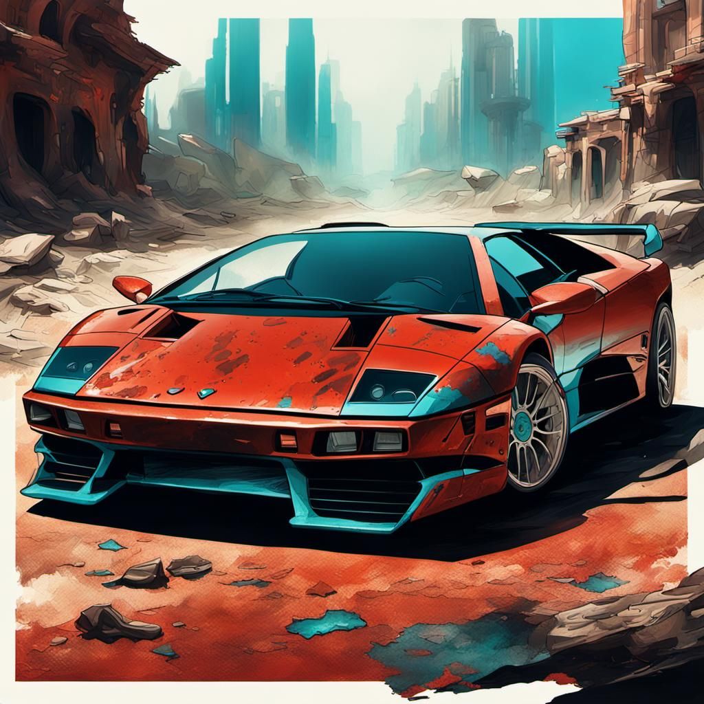 a red lamborgini diable converted into a RAT rod