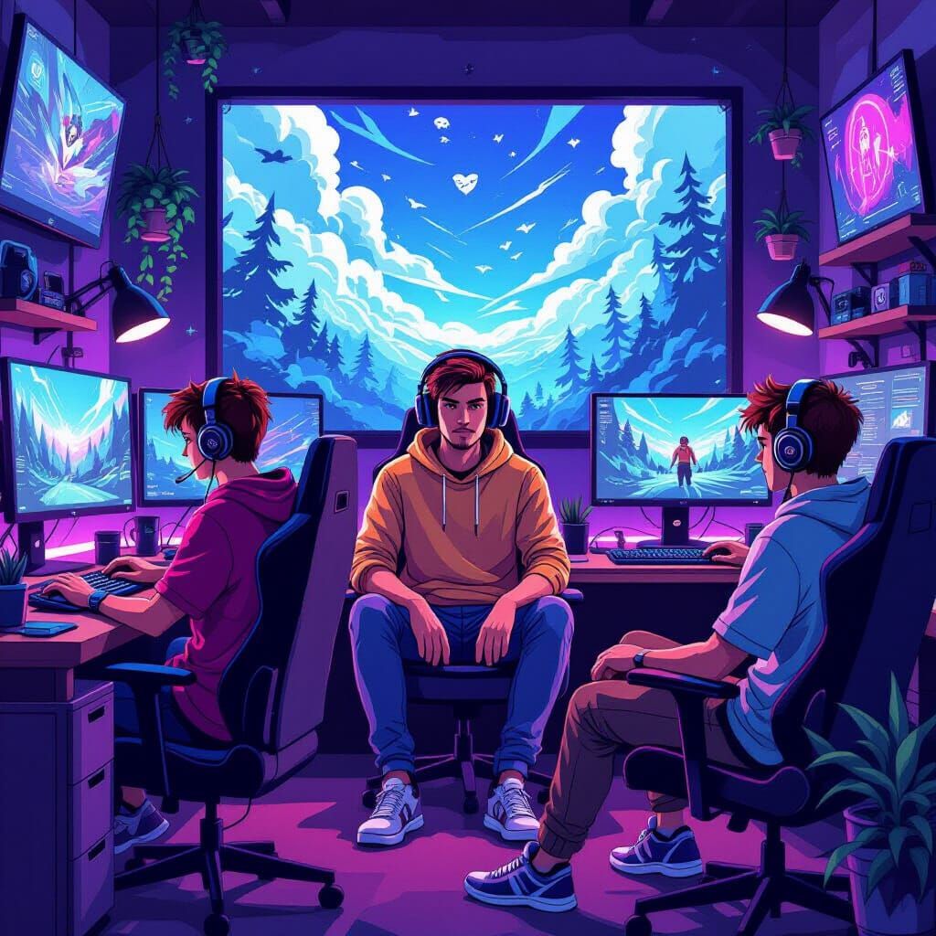 Vibrant Discord Server Scene in Modern Digital Art Style