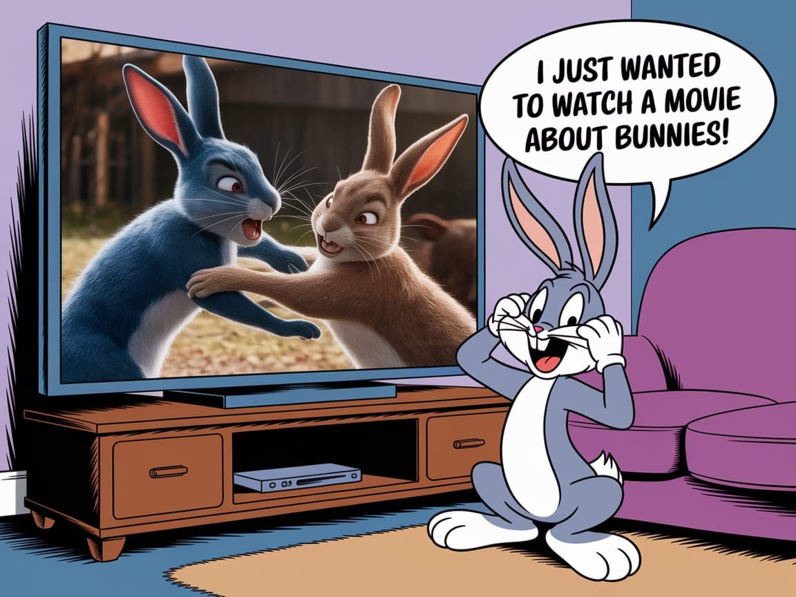 Bugs Bunny Watches Intense Rabbit Battle on TV