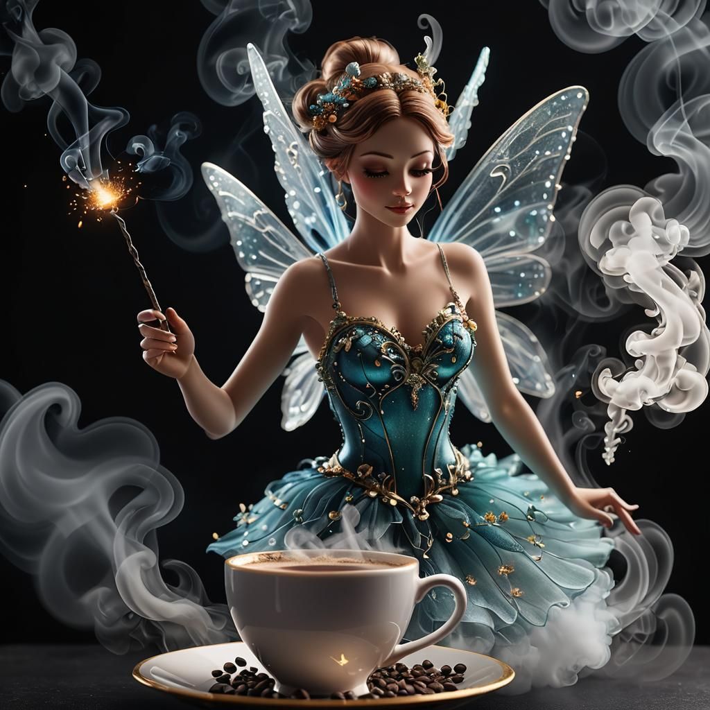 Whimsical Coffee Fairy in 3D Smoke Render