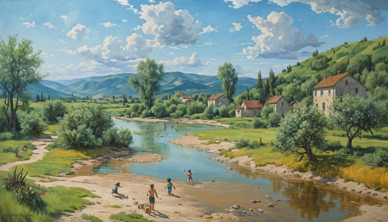 Surrealist River Scene Inspired by Salvador Dali